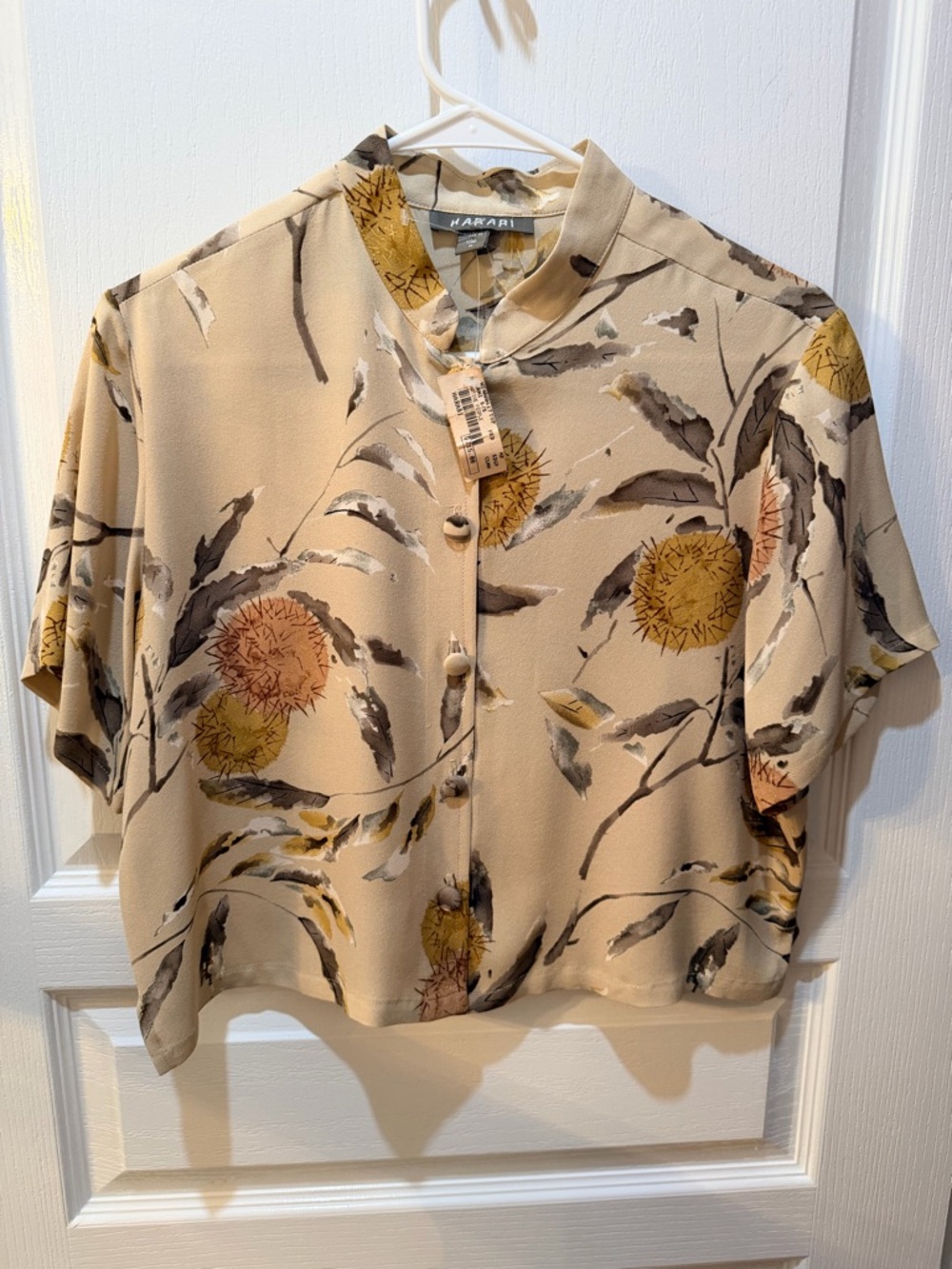 Vintage Deadstock Harari Floral Button-Front Cropped Blouse sz M NWT